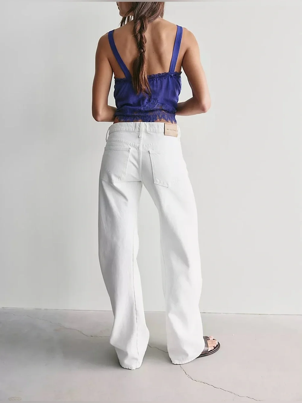 NWT Free People We The Free Fable Low-Rise Twisted Bowed Jeans - White - 25S